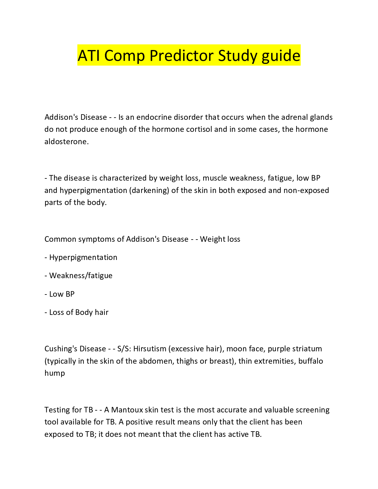 Preview of ATI Comp Predictor Study guide